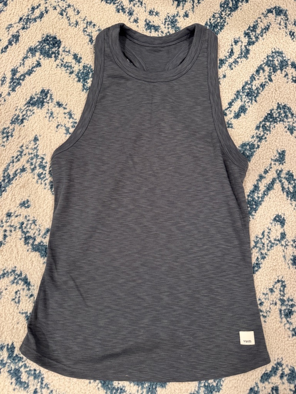 VUORI Dark Grey Waffle-Knit Tank with Logo Patch